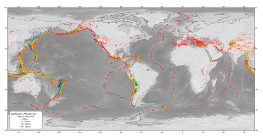 map of earthquakes magnitude 3 and greater