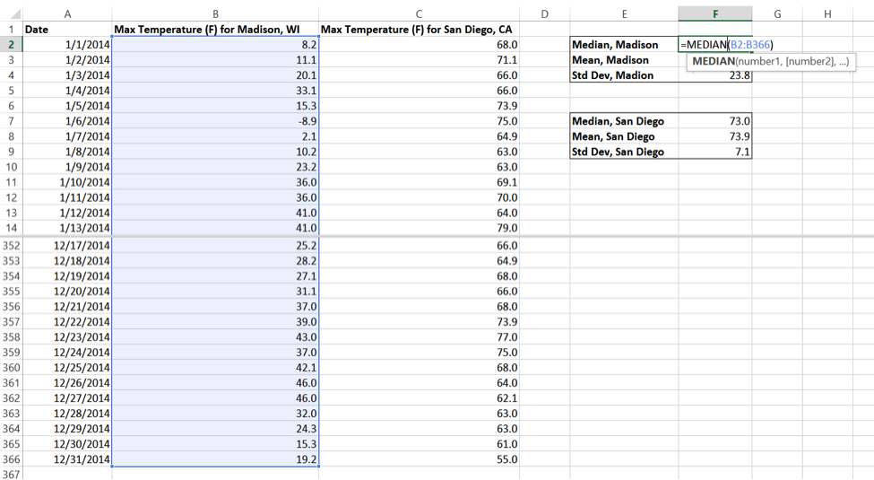 Statistics excel 2