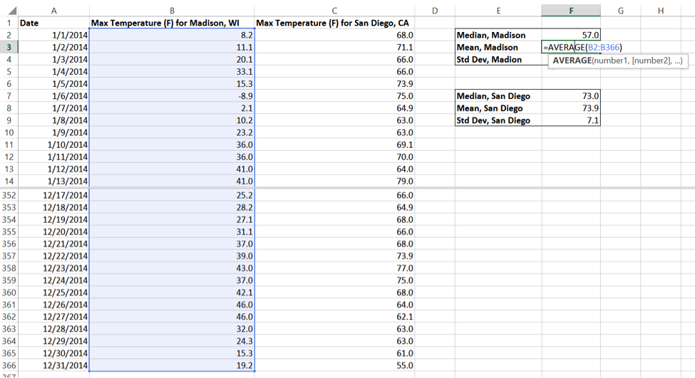 Statistics excel 3