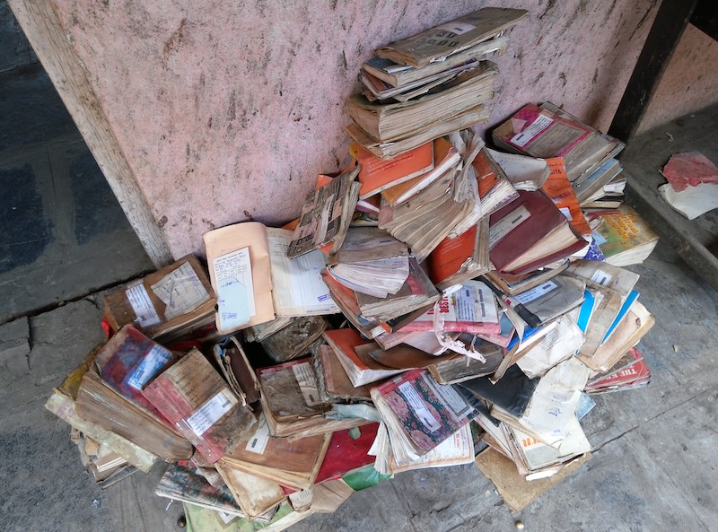 Figure 1:  Books in a public library were destroyed in the 2019 flood in Sangli, India.