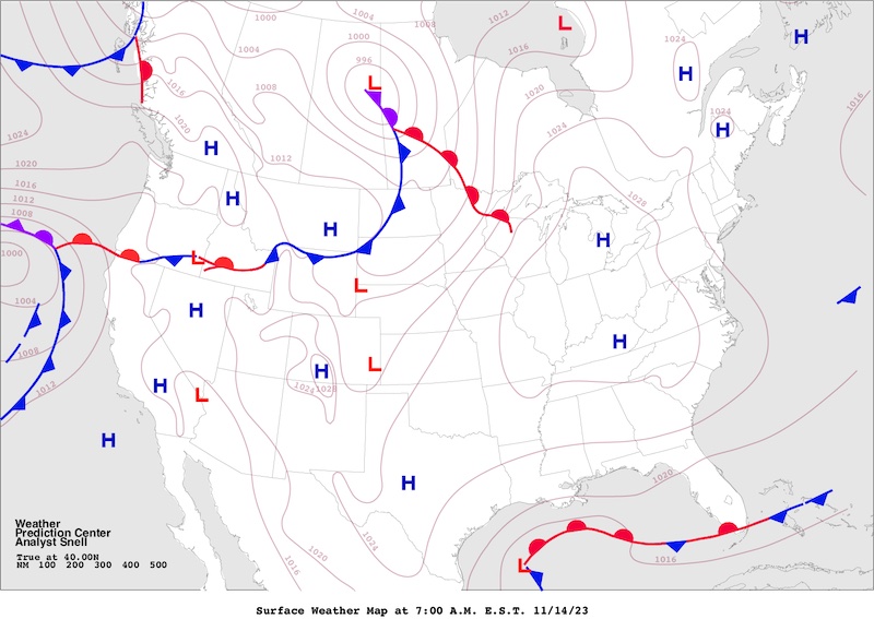 Figure 1: A weather map for the United States on November 14, 2023, from the National Weather Service.
