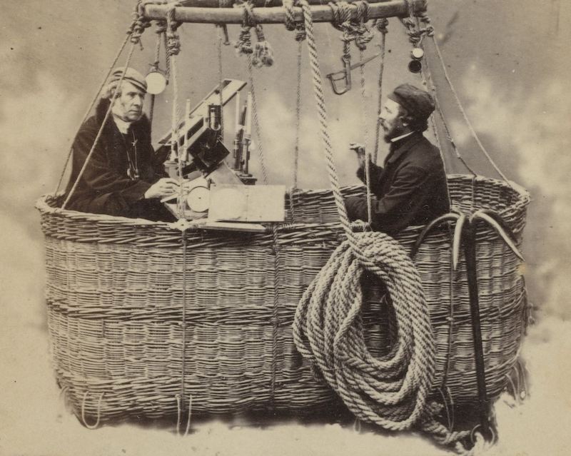 Figure 4: James Glaisher (left) and Henry Coxwell preparing to ascend in their balloon to take measurements in the atmosphere. 